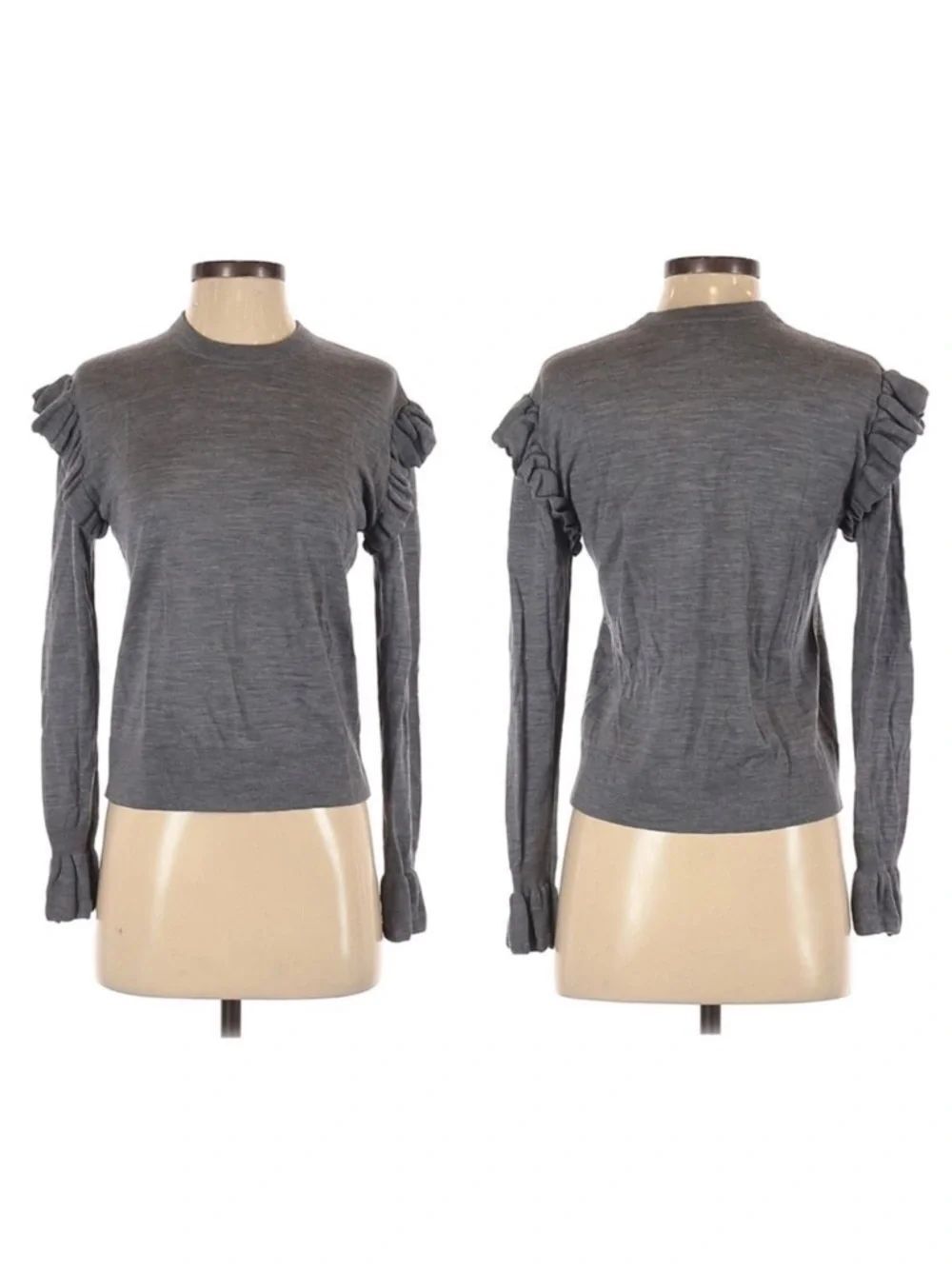 & OTHER STORIES Gray Wool Flounced Ruffle Shoulder Sweater XS